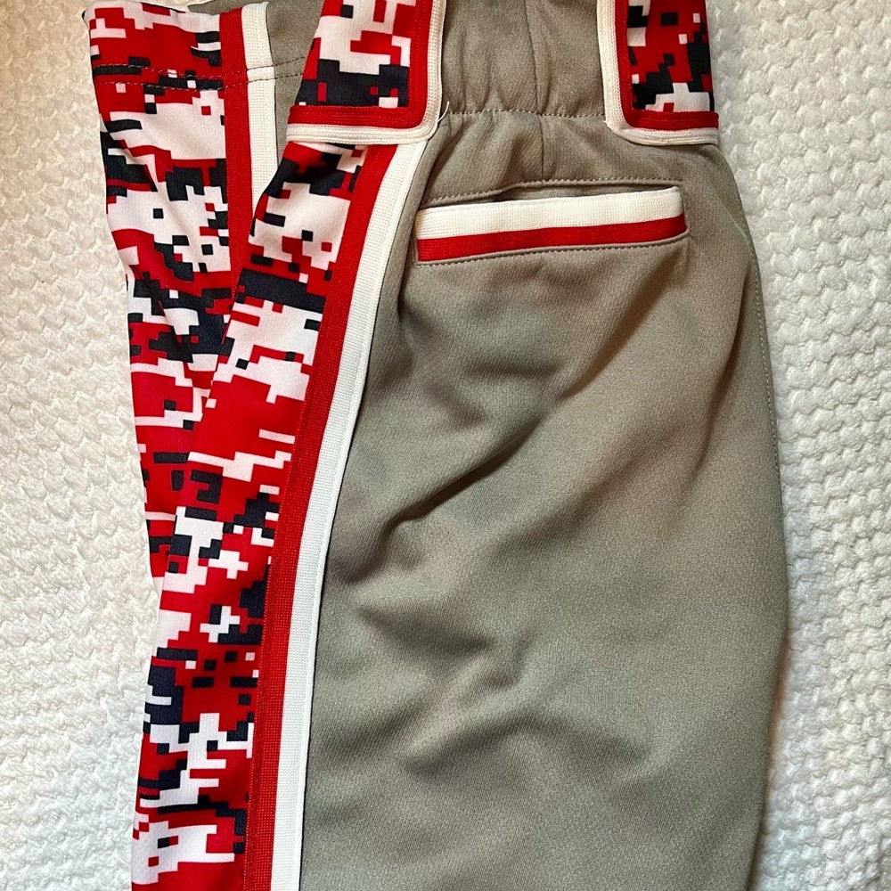 Kids Camo Print Pants - Red and Gray softball